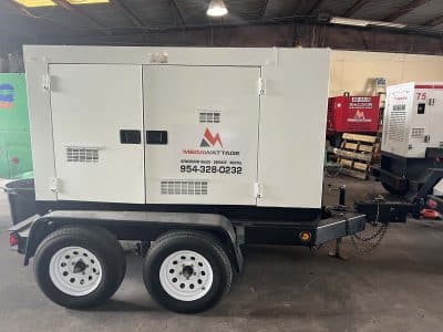 MegaWattage Portable Commercial Generator Mounted On A Trailer.